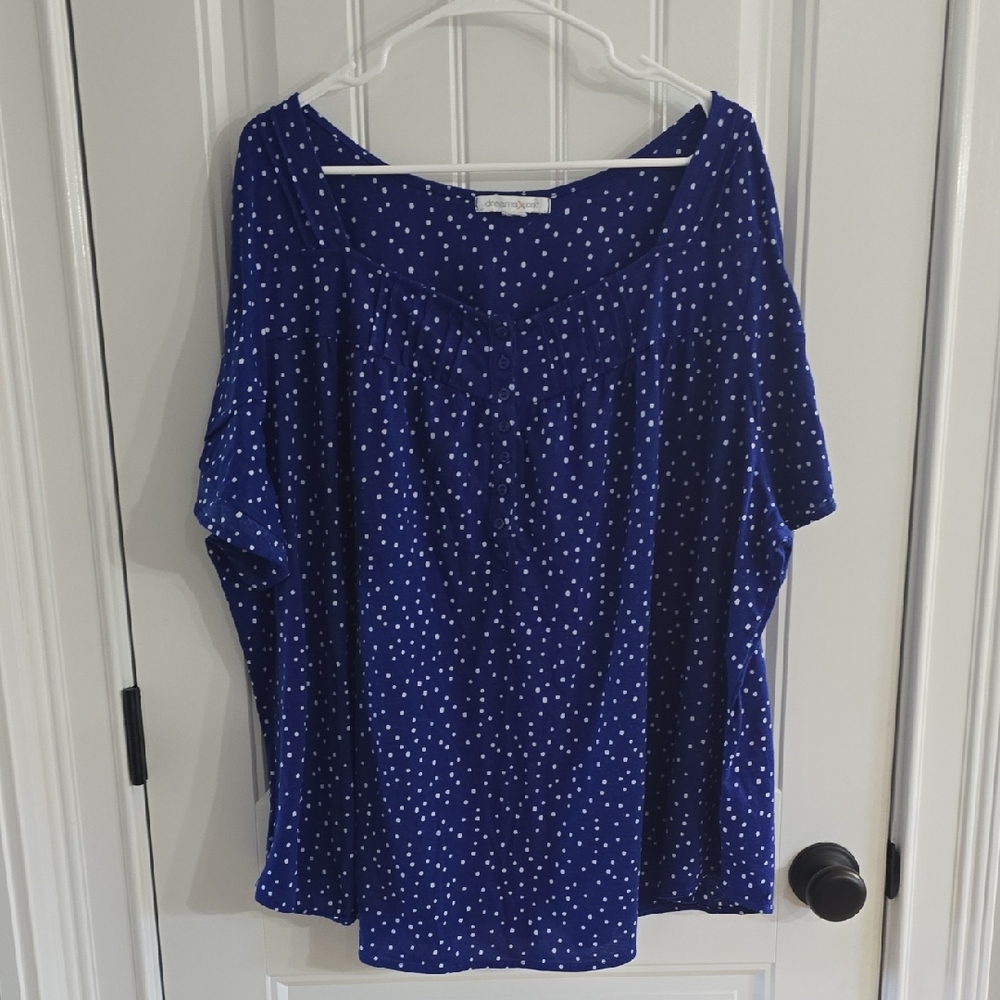 Dreams Co Women's Polka Dot Blue Top 3X